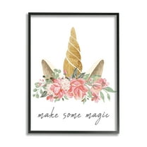 Stupell Industries Make Some Magic Unicorn Fairy Tales & Fantasy Painting Black Framed Art Print Wall Art, 11 x 14