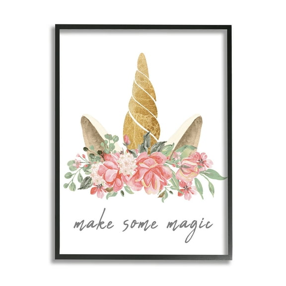 Stupell Industries Make Some Magic Unicorn Fairy Tales & Fantasy Painting Black Framed Art Print Wall Art, 11 x 14