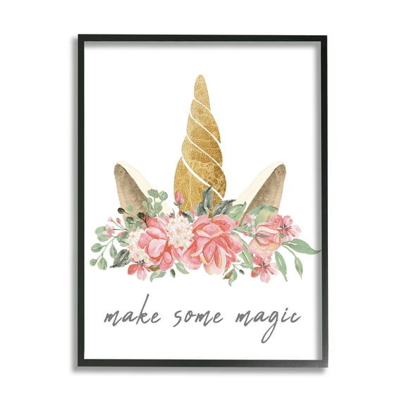 Stupell Industries Make Some Magic Unicorn Fairy Tales & Fantasy Painting Black Framed Art Print Wall Art, 11 x 14