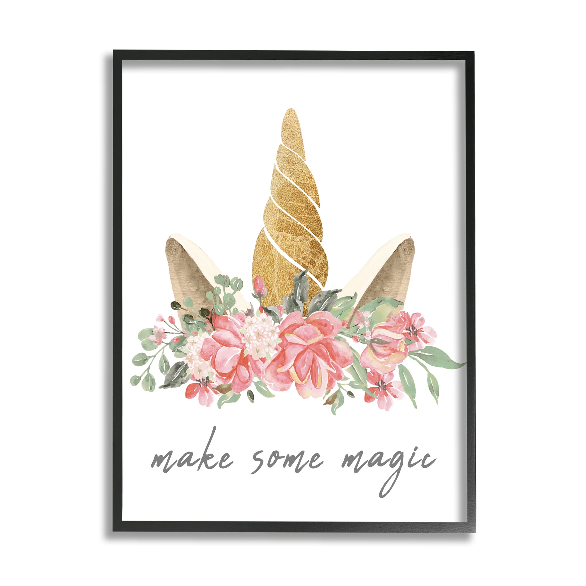 Stupell Industries Make Some Magic Unicorn Fairy Tales & Fantasy Painting Black Framed Art Print Wall Art, 24 x 30