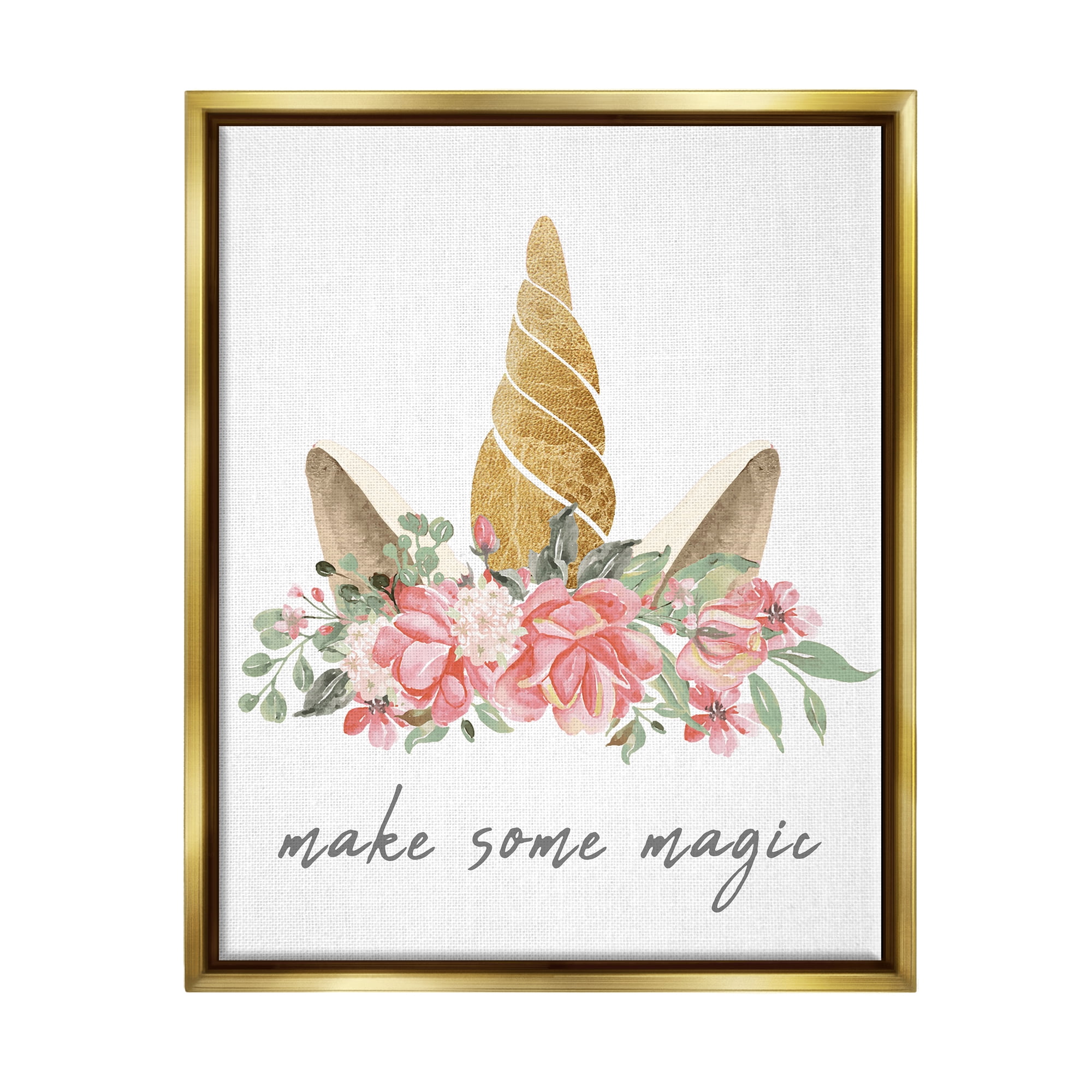 Stupell Industries Make Some Magic Unicorn Fairy Tales & Fantasy Painting Gold Floater Framed Canvas Art Print Wall Art, 17 x 21