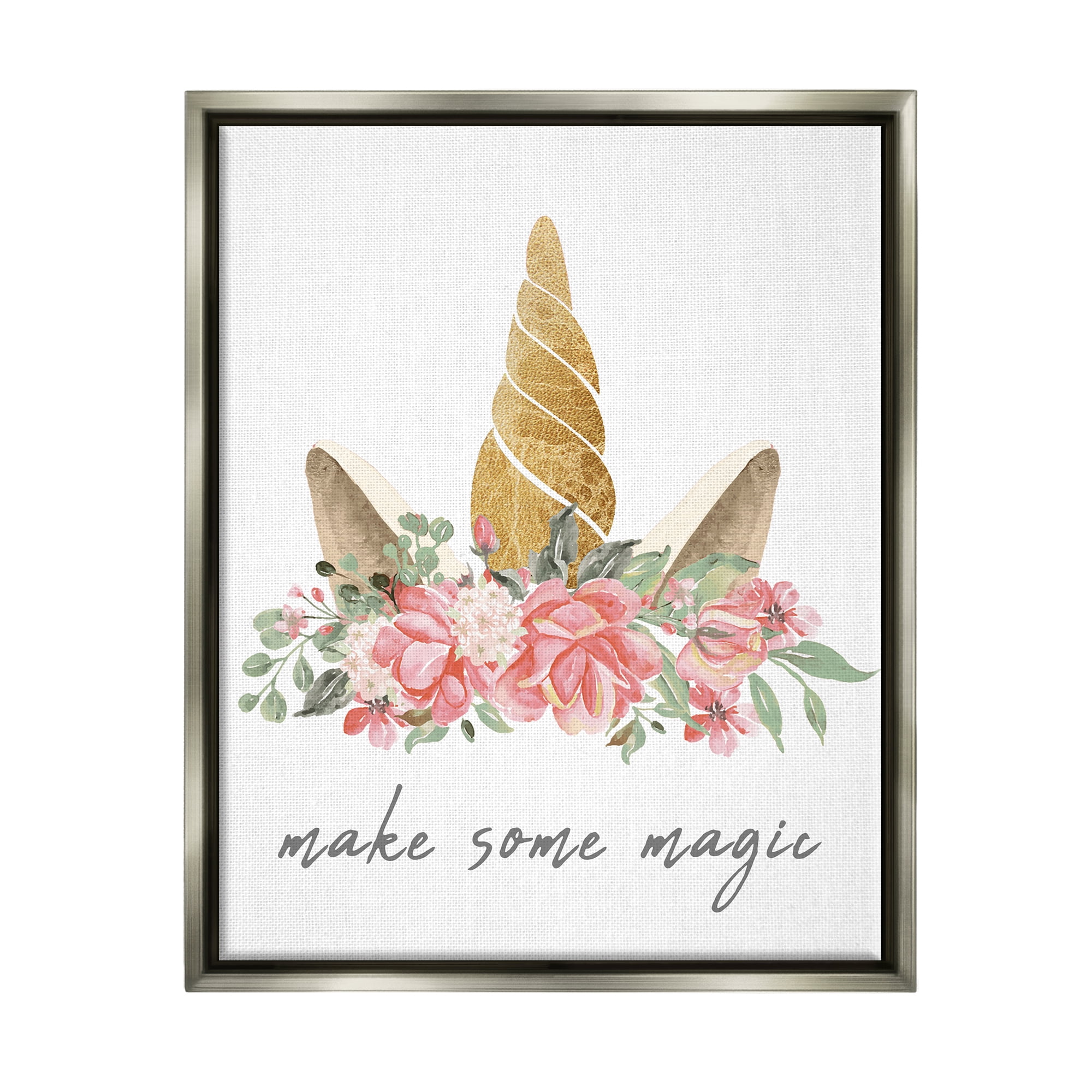 Stupell Industries Make Some Magic Unicorn Fairy Tales & Fantasy Painting Gray Floater Framed Canvas Art Print Wall Art, 25 x 31