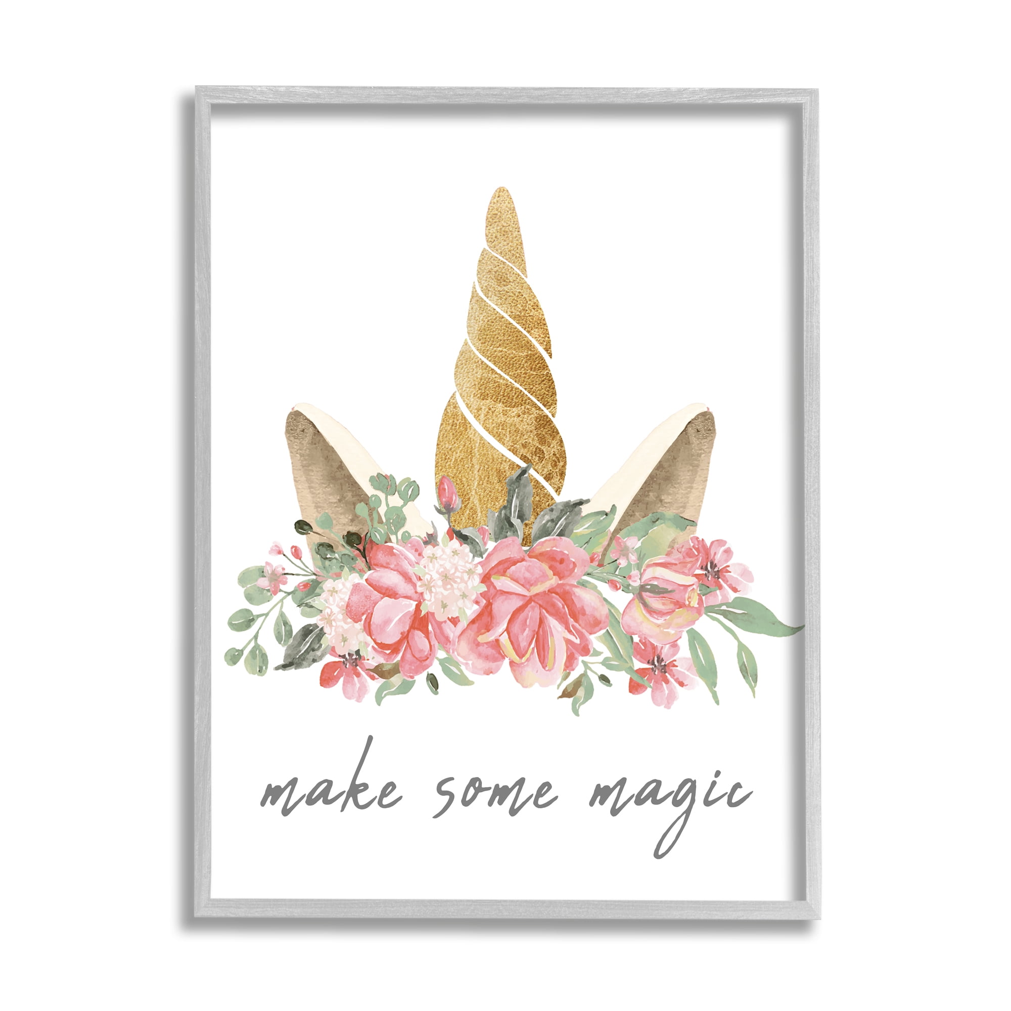Stupell Industries Make Some Magic Unicorn Fairy Tales & Fantasy Painting Gray Framed Art Print Wall Art, 11 x 14