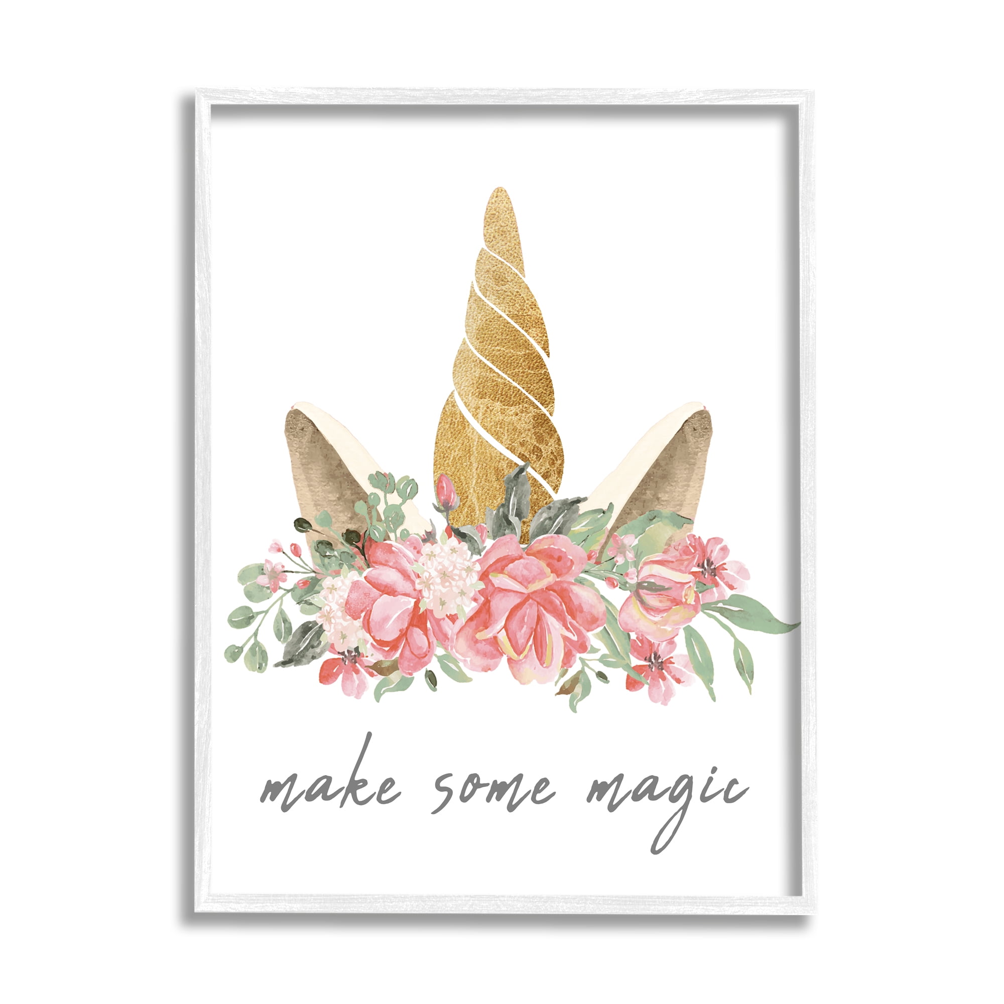 Stupell Industries Make Some Magic Unicorn Fairy Tales & Fantasy Painting White Framed Art Print Wall Art, 16 x 20