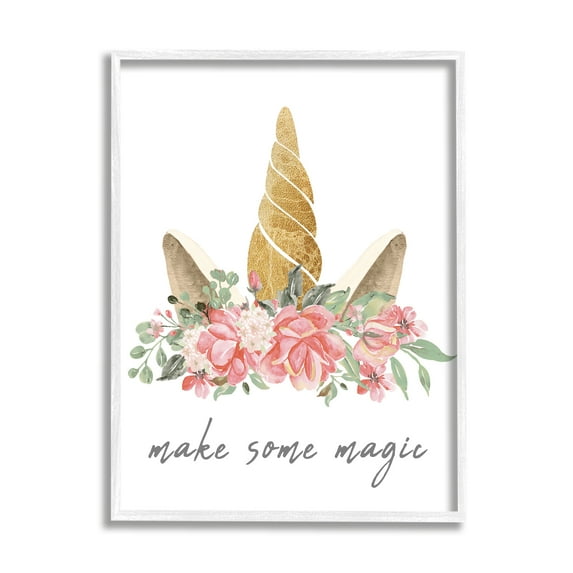 Stupell Industries Make Some Magic Unicorn Fairy Tales & Fantasy Painting White Framed Art Print Wall Art, 16 x 20
