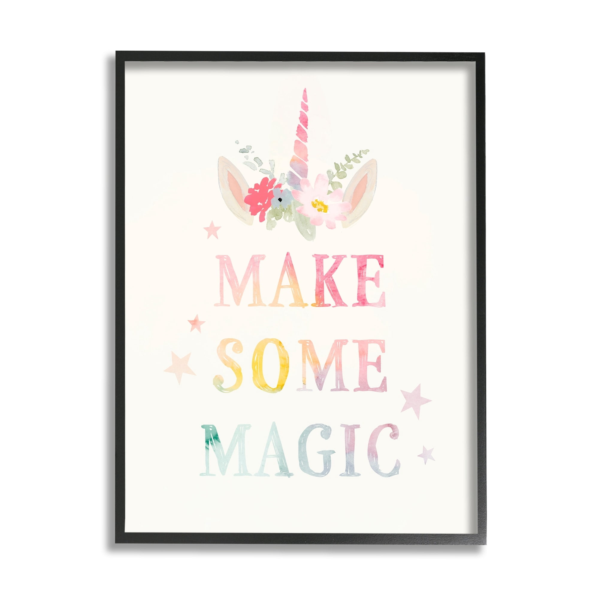 Stupell Industries Make Some Magic Unicorn Horn Flower Blossoms Graphic Art Black Framed Art Print Wall Art, Design by Victoria Barnes