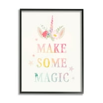 Stupell Industries Make Some Magic Unicorn Horn Flower Blossoms Graphic Art Black Framed Art Print Wall Art, Design by Victoria Barnes