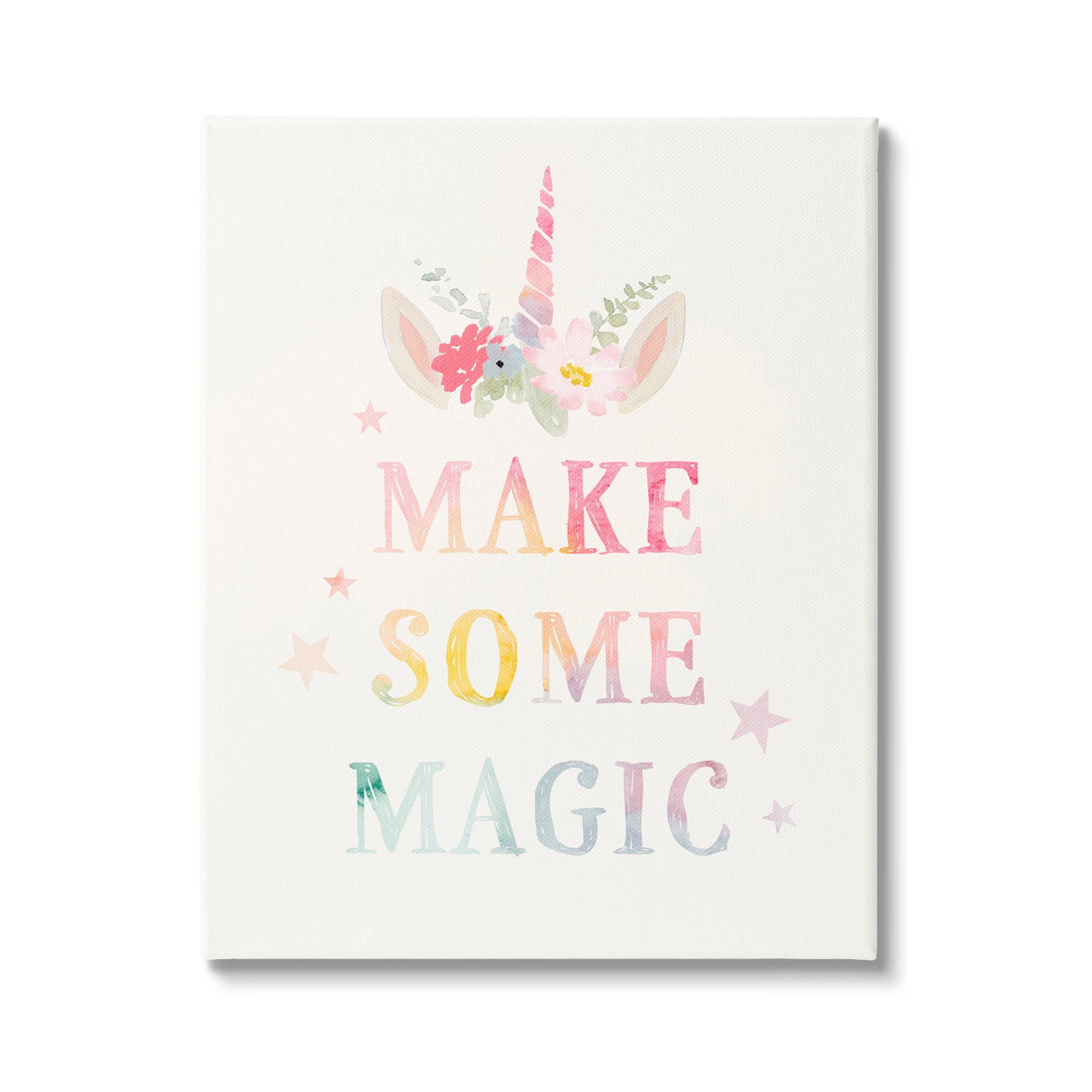 Stupell Industries Make Some Magic Unicorn Horn Flower Blossoms Graphic Art Gallery Wrapped Canvas Print Wall Art, Design by Victoria Barnes