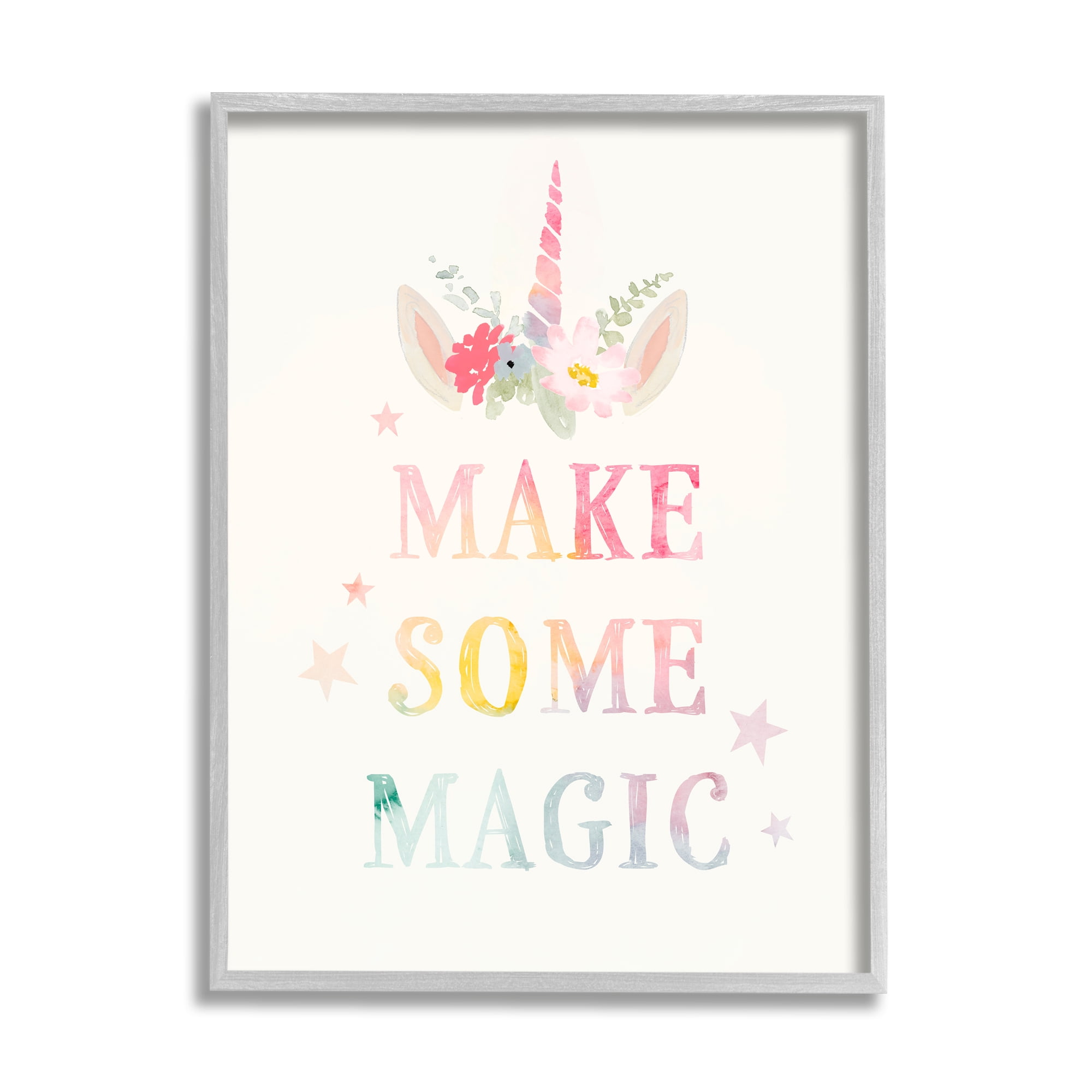 Stupell Industries Make Some Magic Unicorn Horn Flower Blossoms Graphic Art Gray Framed Art Print Wall Art, Design by Victoria Barnes