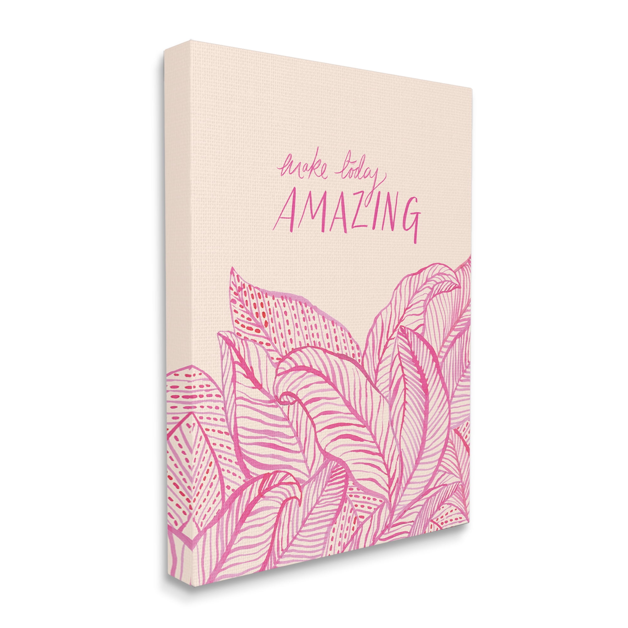 Stupell Industries Make Today Amazing Sentiment Pink Fern Leaves Modern Painting Gallery-Wrapped Canvas Print Wall Art, 24 x 30, Design by Heather McLaughlin