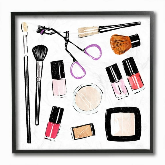 Stupell Industries Make Up Tools Beauty Fashion Glam Design Graphic Art Black Framed Art Print Wall Art, 12x12, by Milli Villa