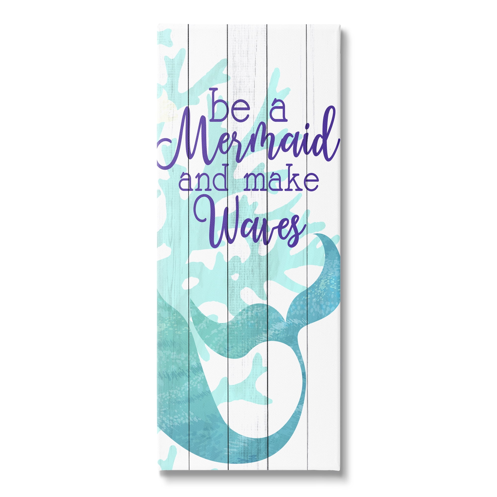 Stupell Industries Make Waves Mermaid Saying Calligraphy Turquoise Tail, 17 x 40, Design by Kim Allen