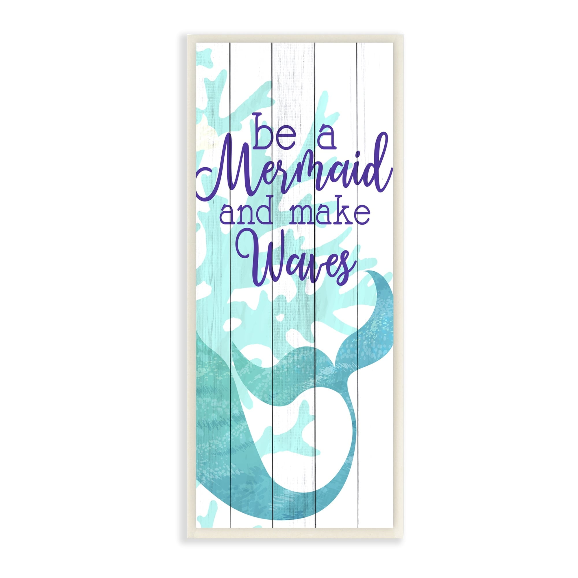 Stupell Industries Make Waves Mermaid Saying Calligraphy Turquoise Tail Graphic Art Unframed Art Print Wall Art, 7x17, by Kim Allen