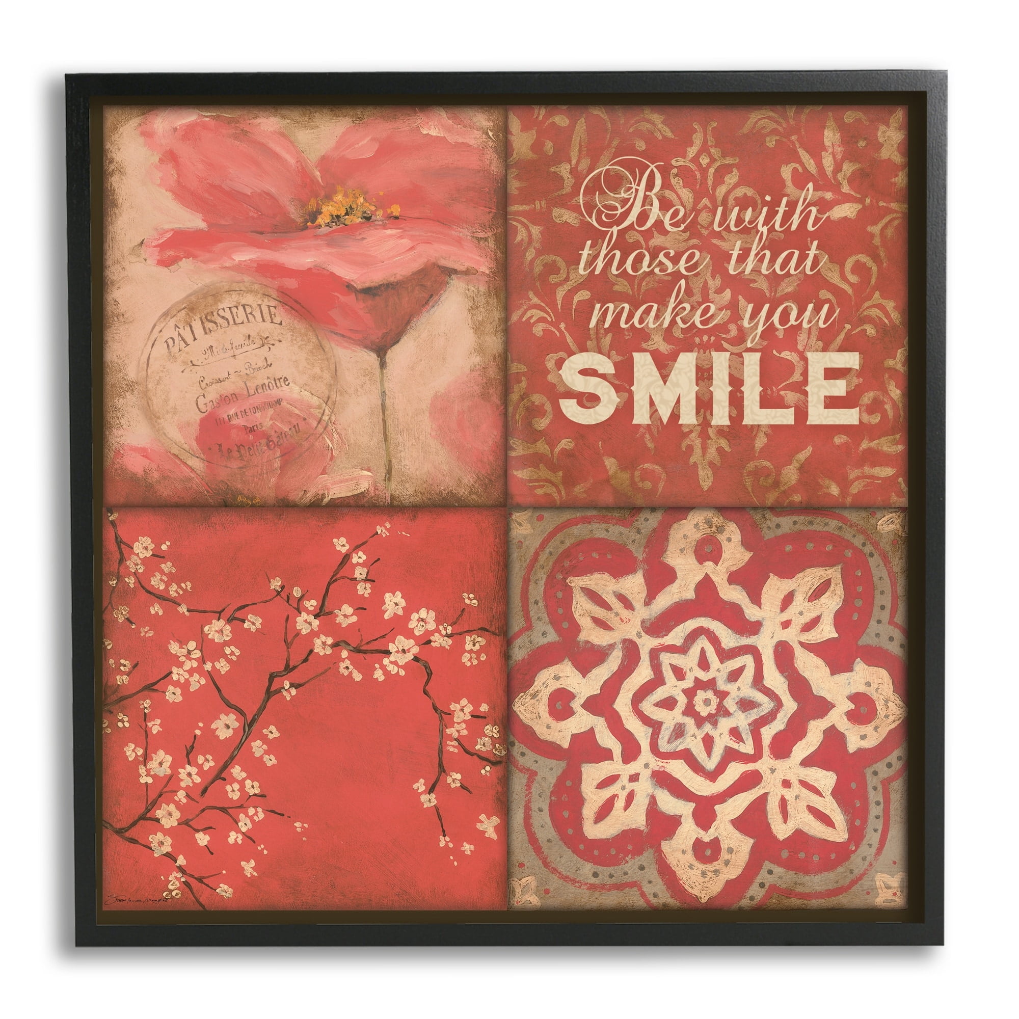 Stupell Industries Make You Smile Phrase Vintage Red Parisian Patterns, 12 x 12, Design by Stephanie Workman Marrott