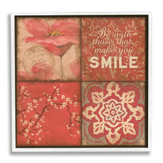 Stupell Industries Make You Smile Phrase Vintage Red Parisian Patterns, 12 x 12, Design by Stephanie Workman Marrott