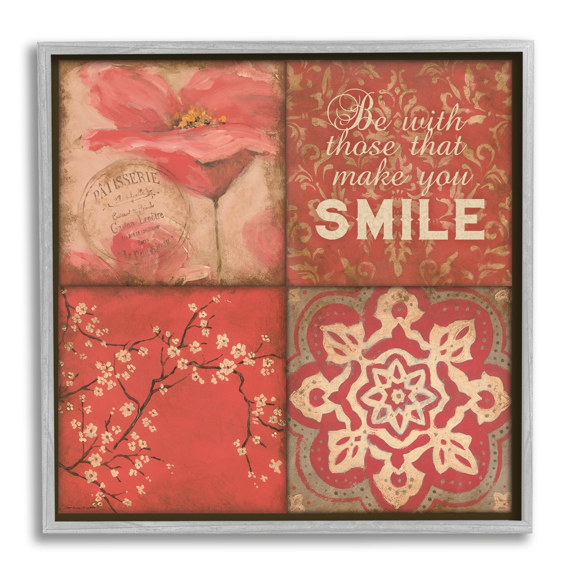 Stupell Industries Make You Smile Phrase Vintage Red Parisian Patterns, 17 x 17, Design by Stephanie Workman Marrott