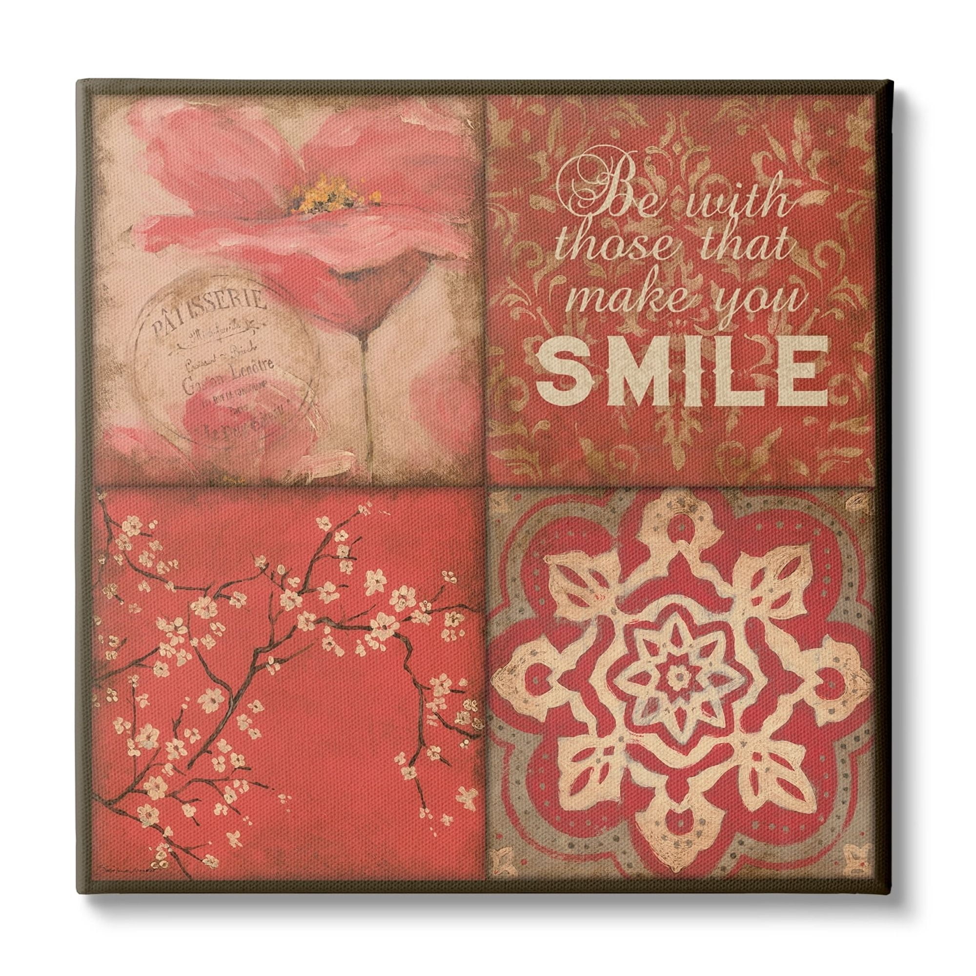 Stupell Industries Make You Smile Phrase Vintage Red Parisian Patterns, 24 x 24, Design by Stephanie Workman Marrott