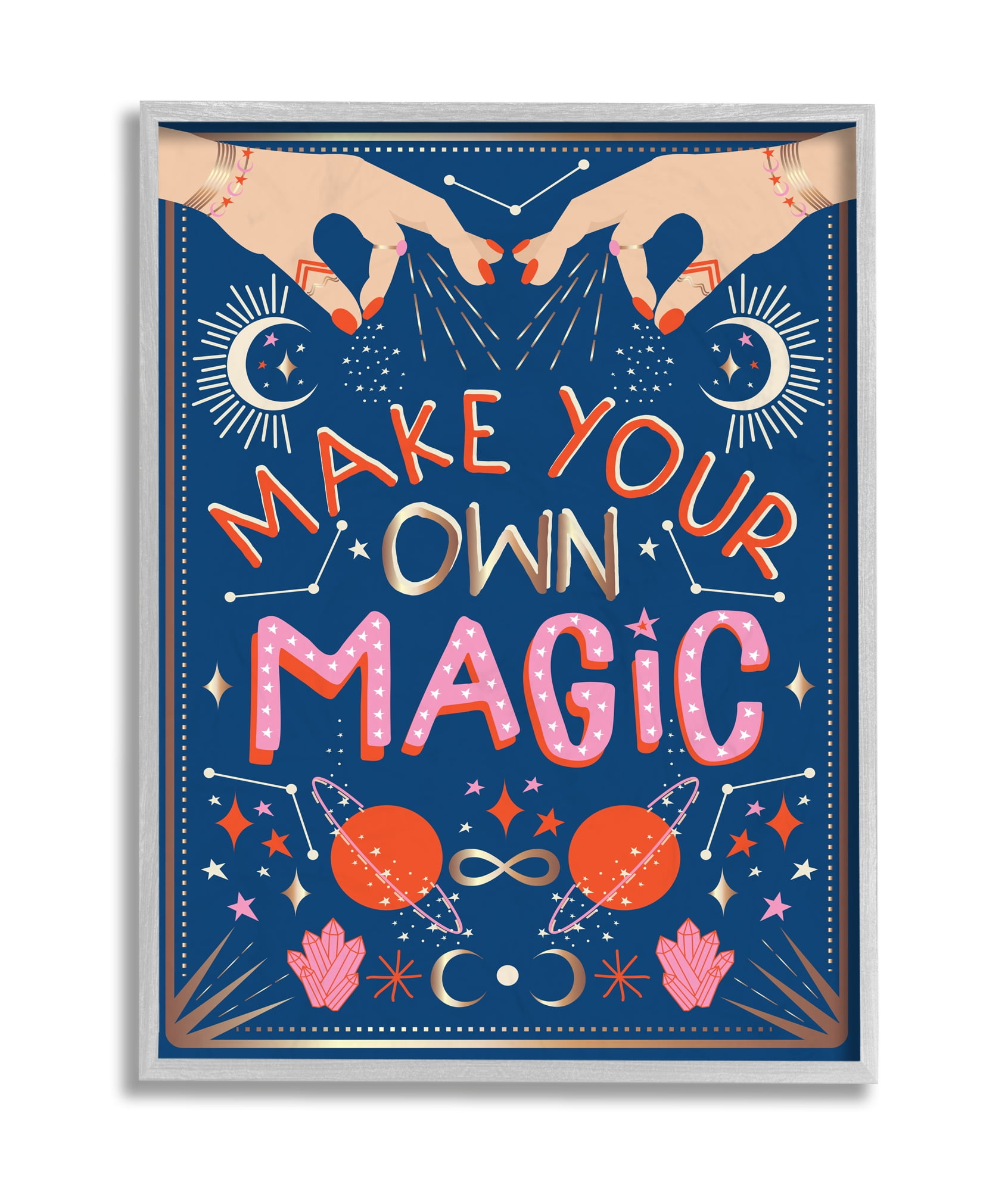 Stupell Industries Make Your Magic Phrase Fashion Hands and Constellations Grey Framed, 16 x 20, Design by Hannah Heemsbergen