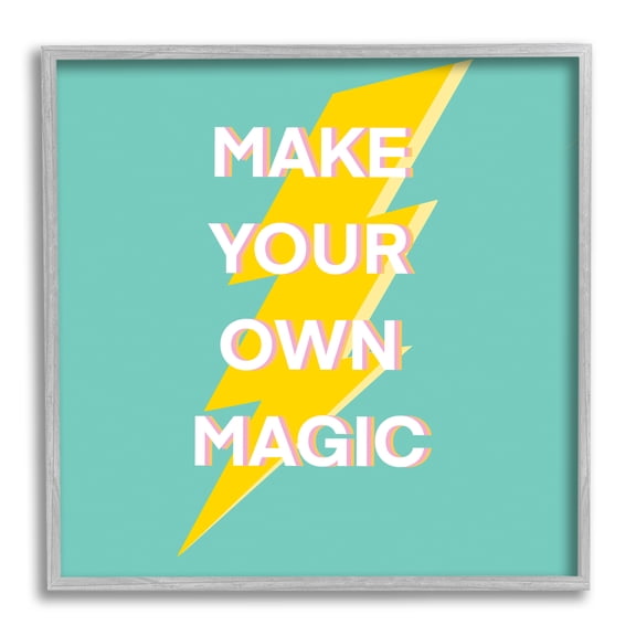 Stupell Industries Make Your Own Magic Lightning Bolt Inspirational Painting Gray Framed Art Print Wall Art