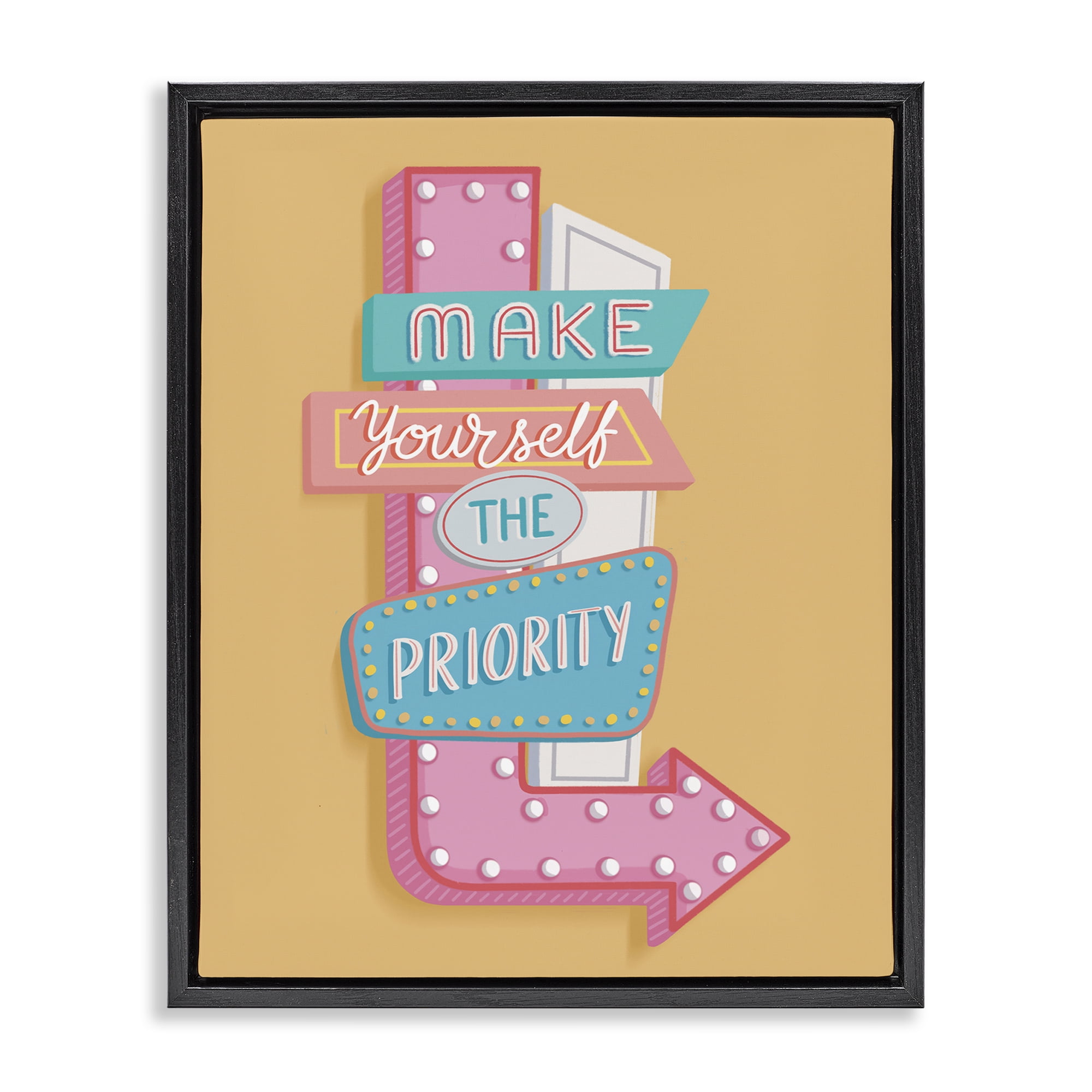 Stupell Industries Make Yourself The Priority Text & Numbers Painting Black Floater Framed Canvas Art Print Wall Art, 25 x 31