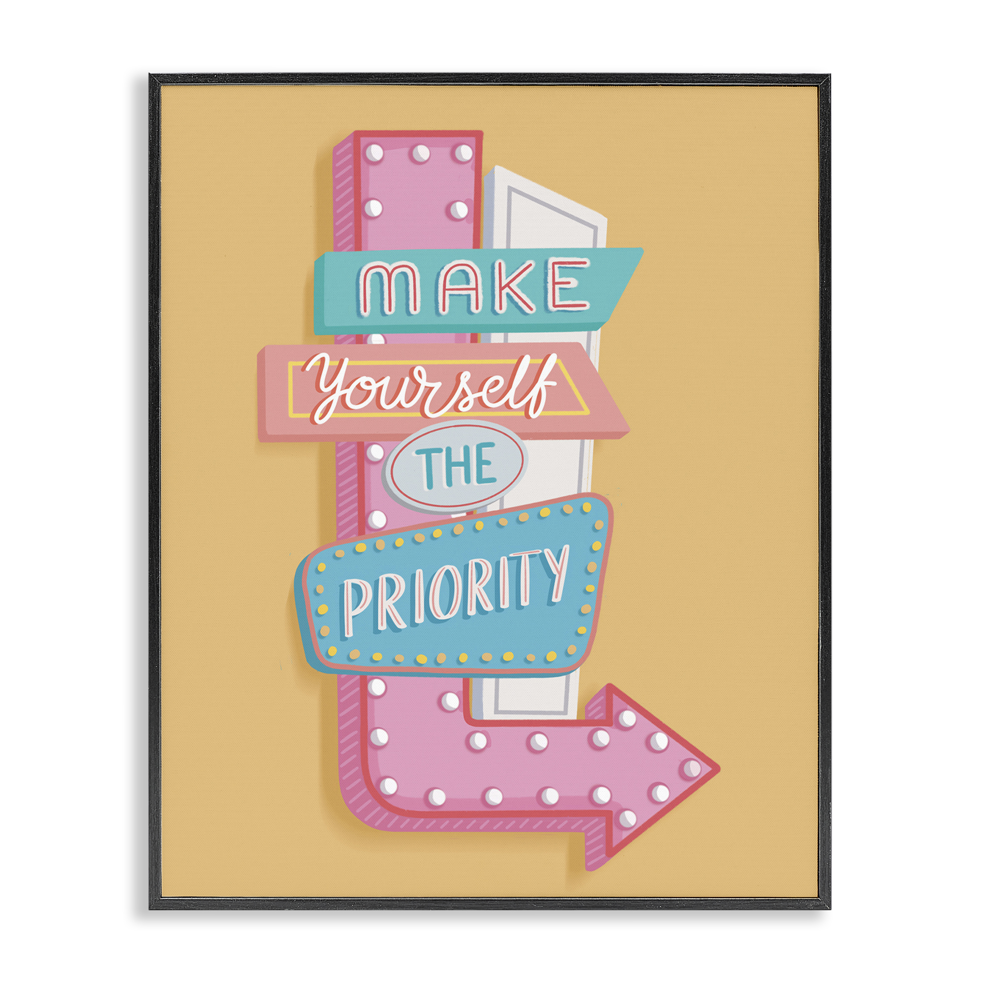 Stupell Industries Make Yourself The Priority Text & Numbers Painting Black Framed Art Print Wall Art, 24 x 30