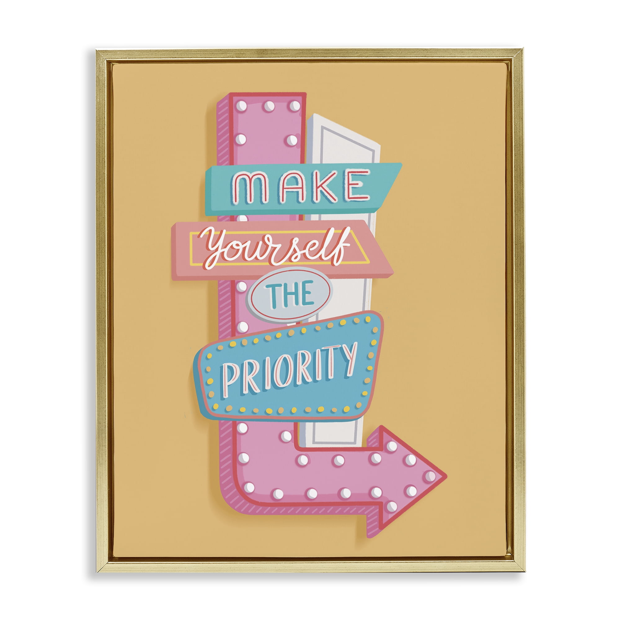 Stupell Industries Make Yourself The Priority Text & Numbers Painting Gold Floater Framed Canvas Art Print Wall Art, 17 x 21