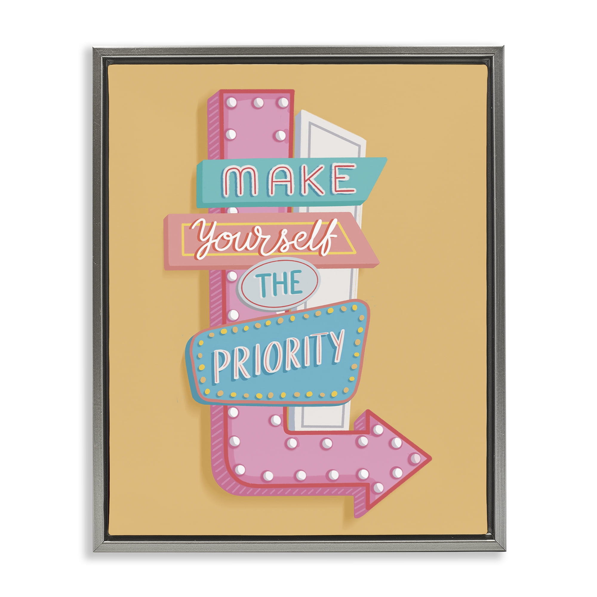 Stupell Industries Make Yourself The Priority Text & Numbers Painting Gray Floater Framed Canvas Art Print Wall Art, 25 x 31