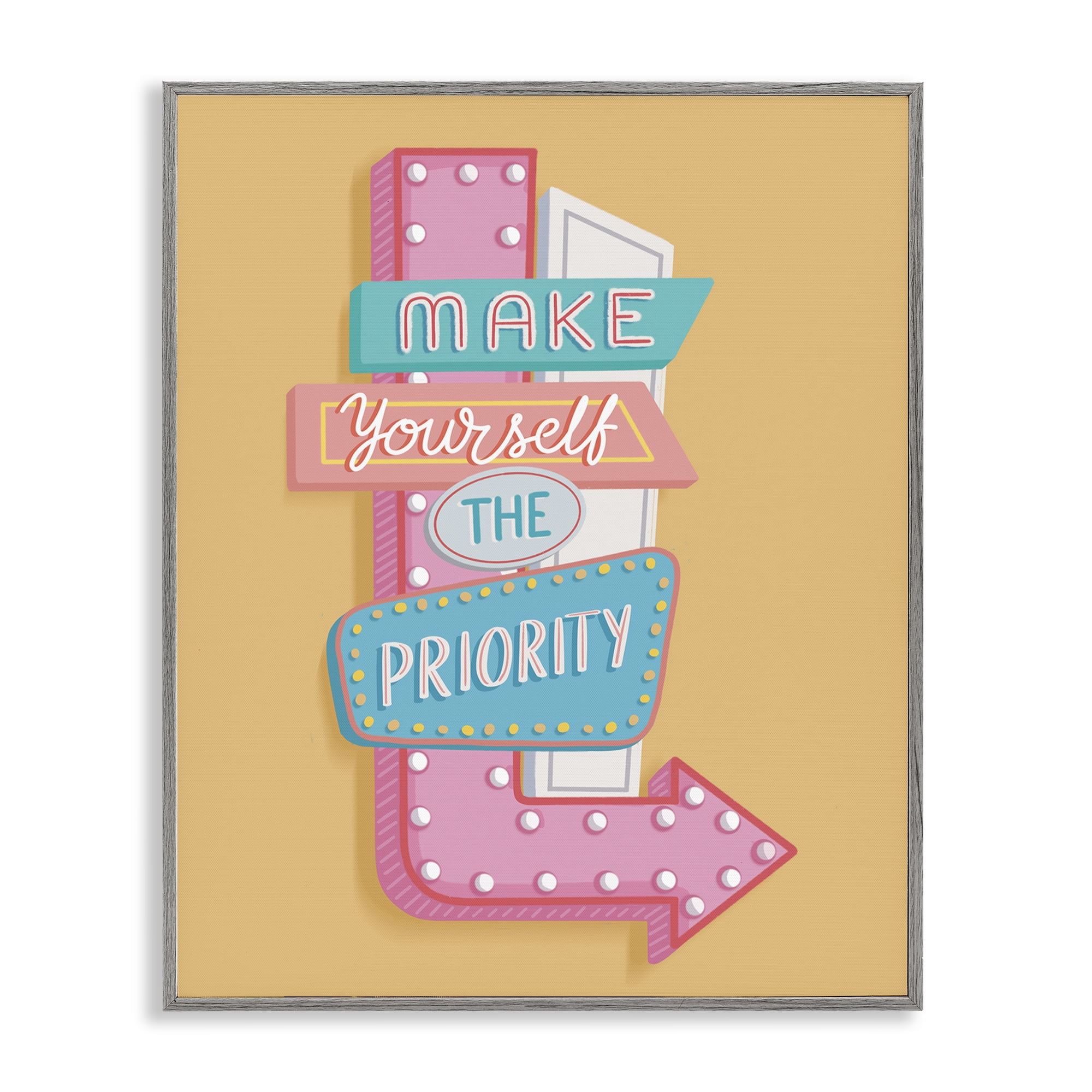 Stupell Industries Make Yourself The Priority Text & Numbers Painting Gray Framed Art Print Wall Art, 11 x 14