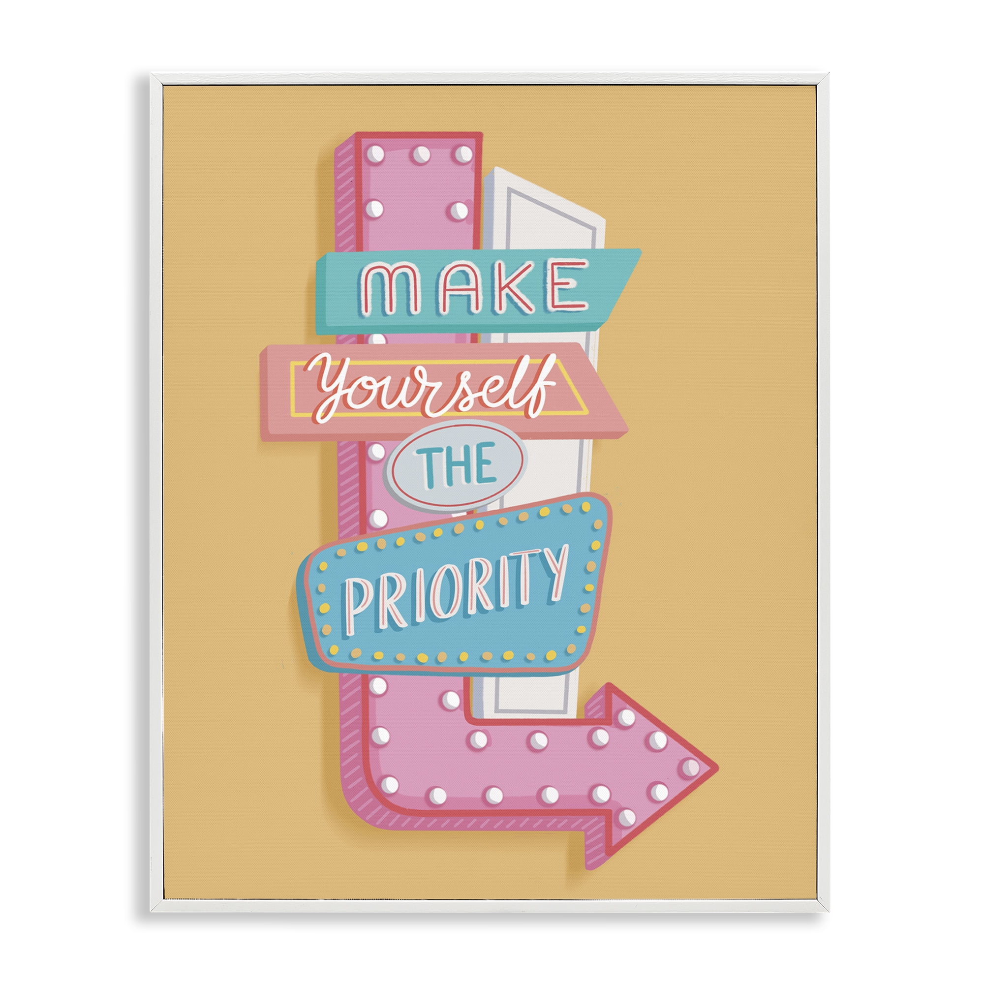 Stupell Industries Make Yourself The Priority Text & Numbers Painting White Framed Art Print Wall Art, 11 x 14