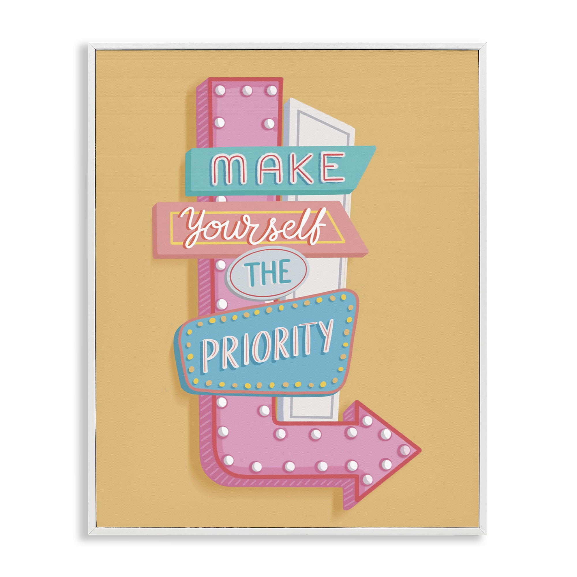 Stupell Industries Make Yourself The Priority Text & Numbers Painting White Framed Art Print Wall Art, 24 x 30