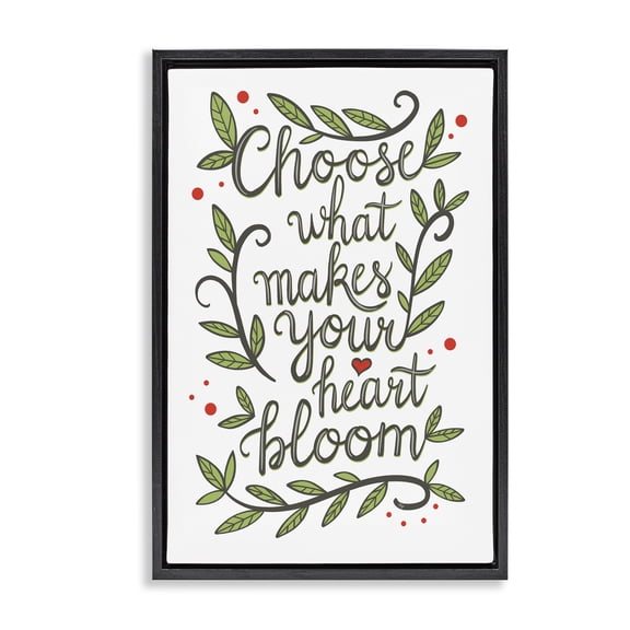 Stupell Industries Makes Your Heart Bloom Quotes and Sayings Painting Black Floater Framed Canvas Art Print Wall Art, 17 x 25