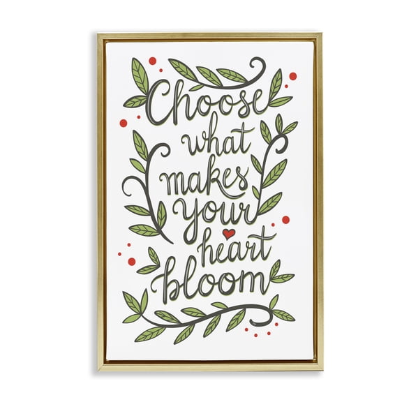Stupell Industries Makes Your Heart Bloom Quotes and Sayings Painting Gold Floater Framed Canvas Art Print Wall Art, 17 x 25