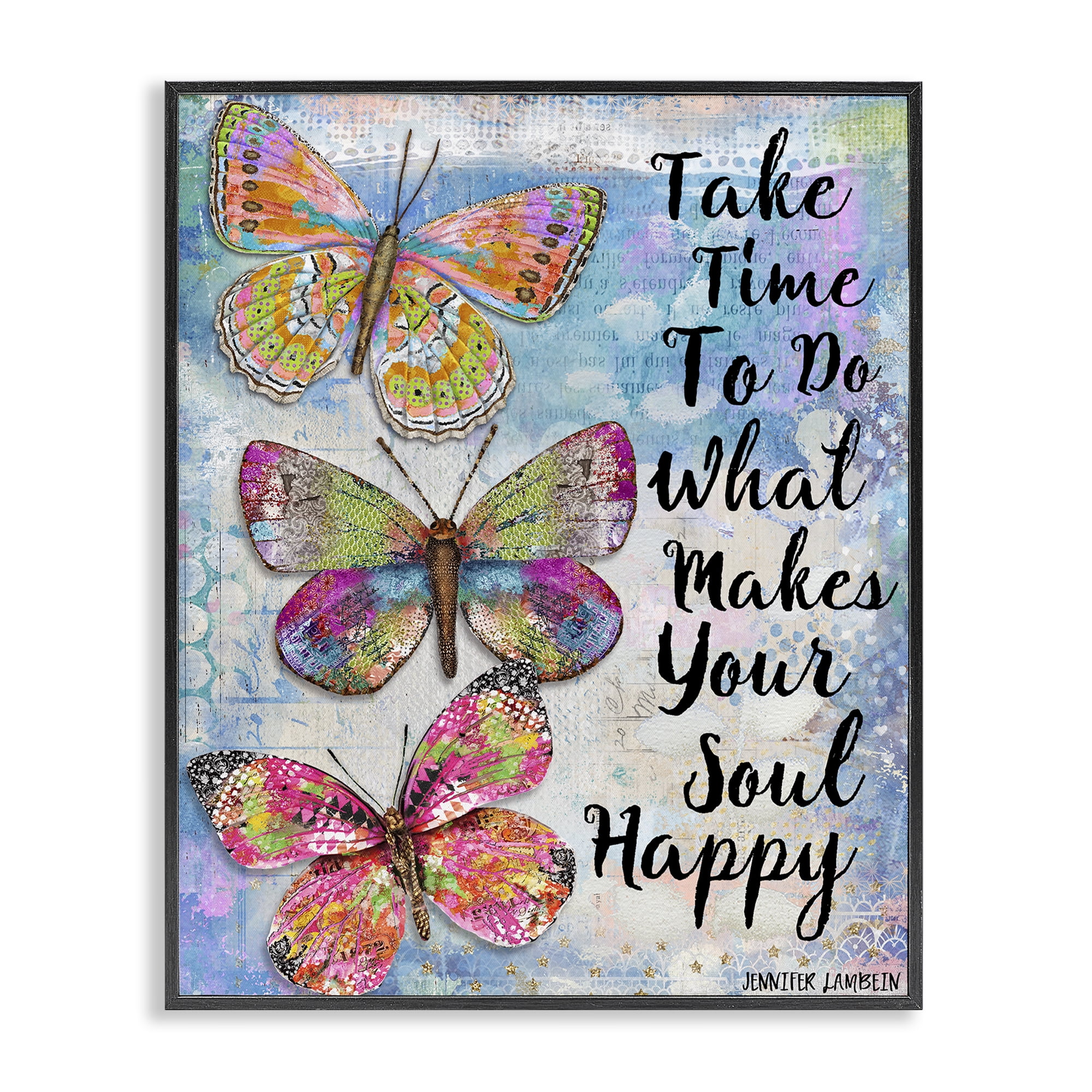 Stupell Industries Makes Your Soul Happy Butterfly Animals Painting Black Framed Art Print Wall Art, 16 x 20