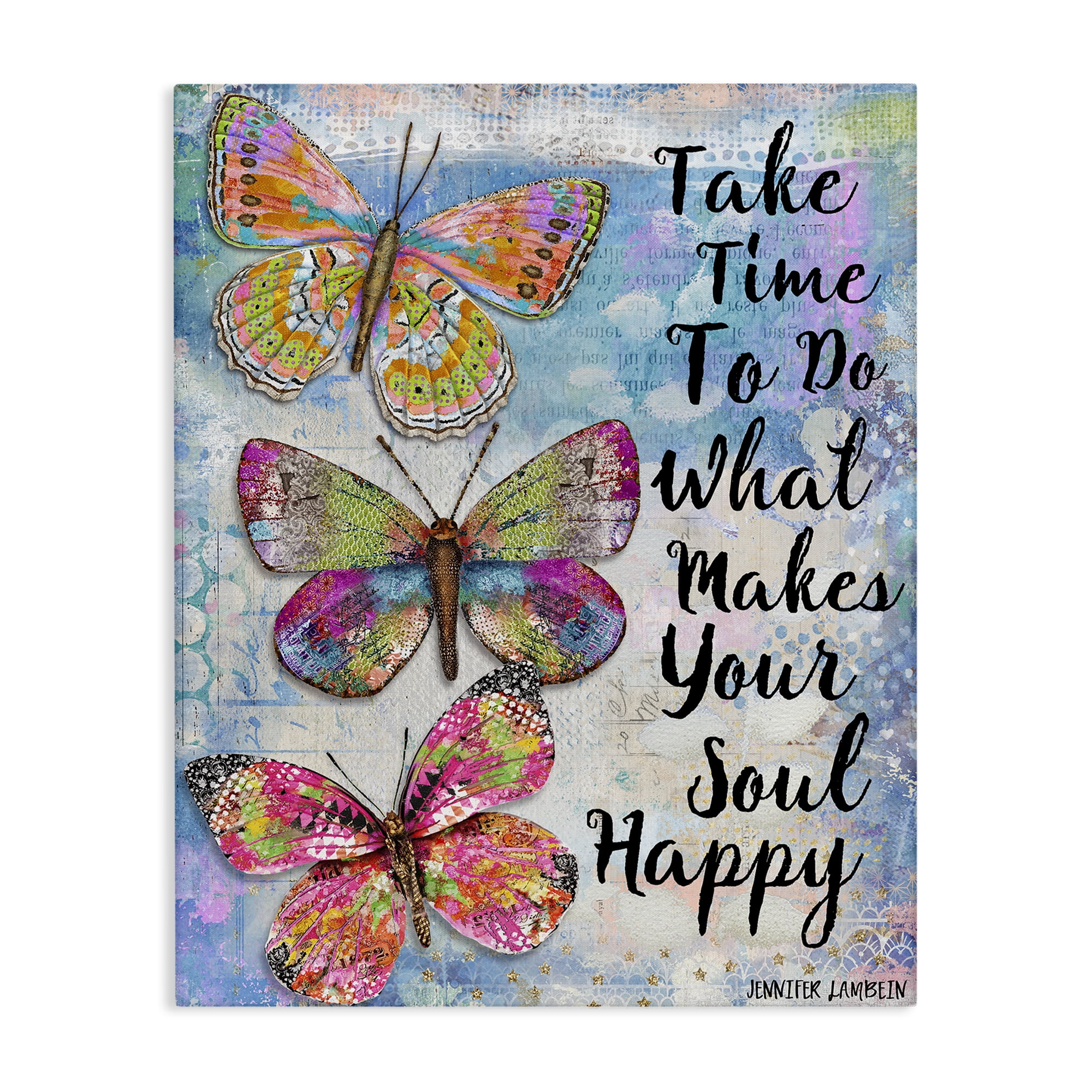 Stupell Industries Makes Your Soul Happy Butterfly Animals Painting Wrapped Canvas Art Print Wall Art, 24 x 30