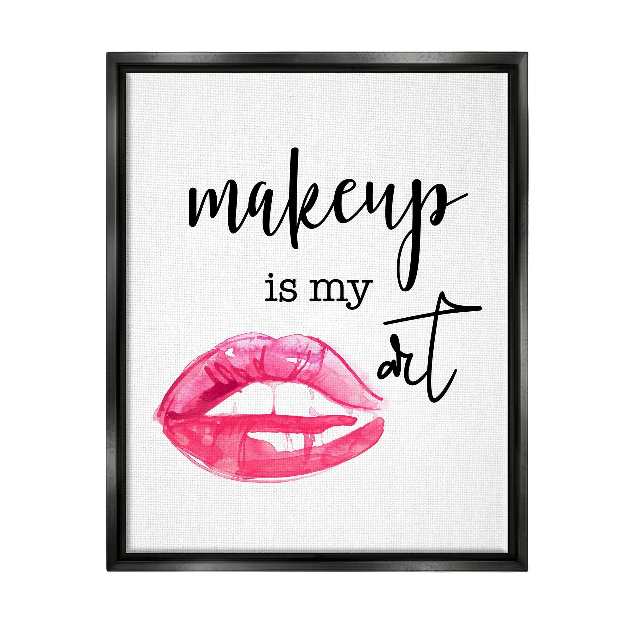 Stupell Industries Makeup Is My Art Glam Lips Typography Style Graphic Art Jet Black Floating Framed Canvas Print Wall Art, Design by Daniela Santiago