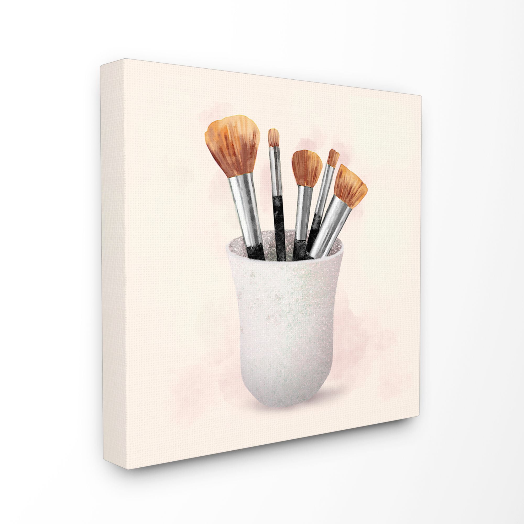Stupell Industries Makeup Brush Cup Neutral Pink Gray Fashion Painting Canvas Wall Art by Ziwei Li