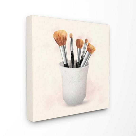 Stupell Industries Makeup Brush Cup Neutral Pink Gray Fashion Painting Canvas Wall Art by Ziwei Li