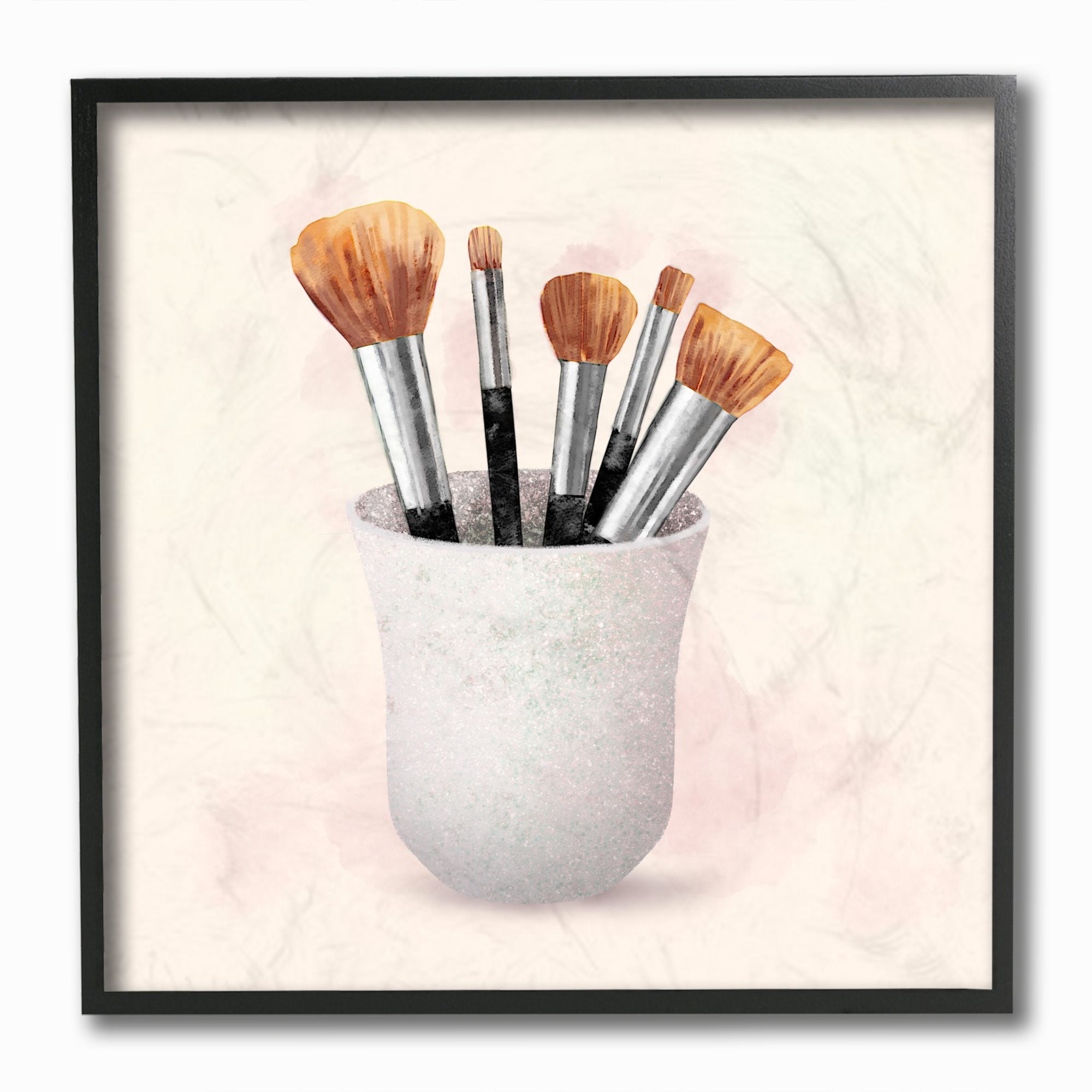Stupell Industries Makeup Brush Cup Neutral Pink Gray Fashion Painting Framed Wall Art by Ziwei Li