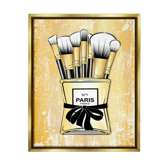 Stupell Industries Makeup Brushes Glam Perfume Beauty & Fashion Painting Gold Floater Framed Art Print Wall Art