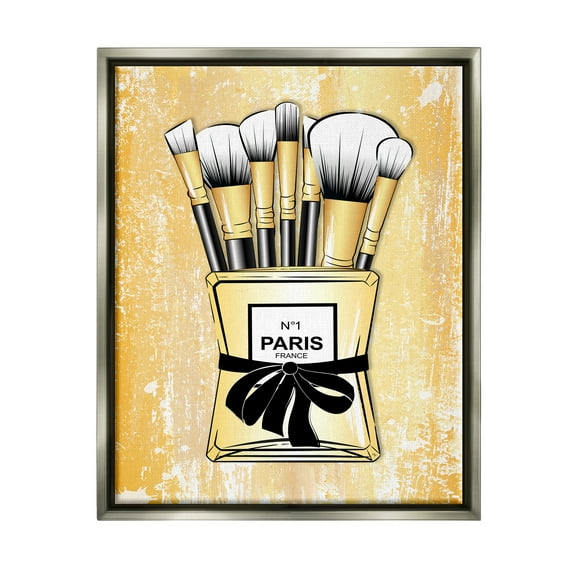 Stupell Industries Makeup Brushes Glam Perfume Beauty & Fashion Painting Gray Floater Framed Art Print Wall Art
