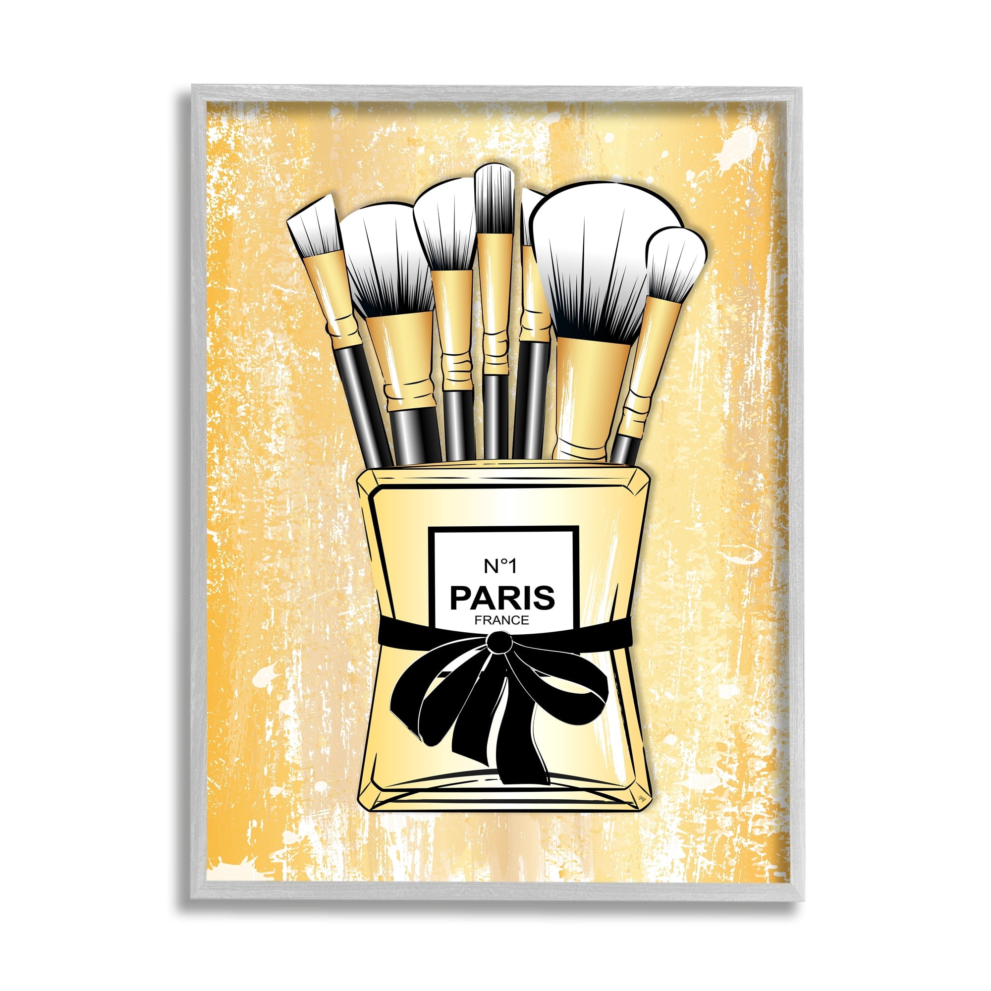 Stupell Industries Makeup Brushes Glam Perfume Beauty & Fashion Painting Gray Framed Art Print Wall Art
