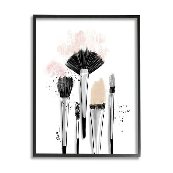 Stupell Industries Makeup Brushes Glam Tools Graphic Art Black Framed Art Print Wall Art, Design by Alison Petrie