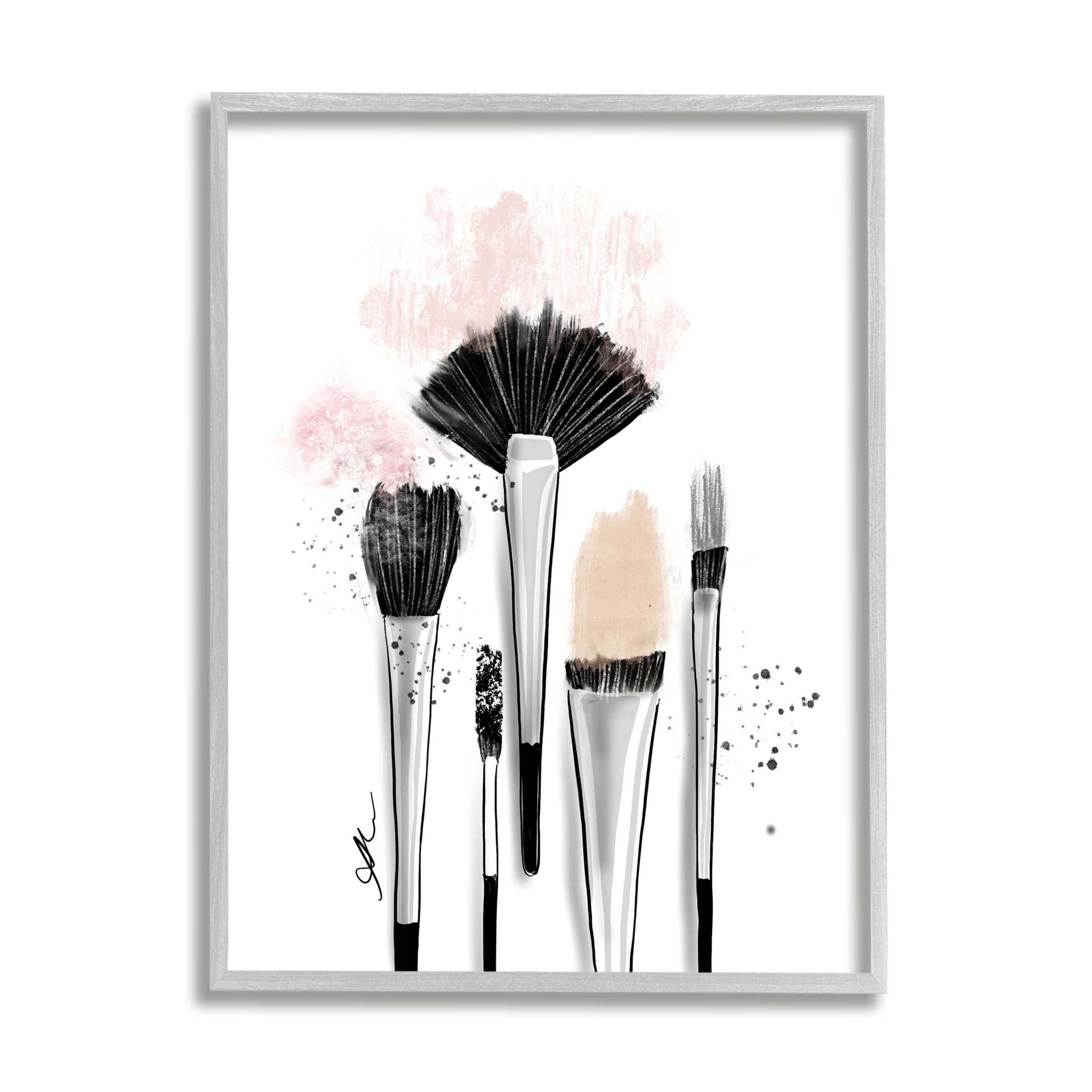 Stupell Industries Makeup Brushes Glam Tools Graphic Art Gray Framed Art Print Wall Art, Design by Alison Petrie