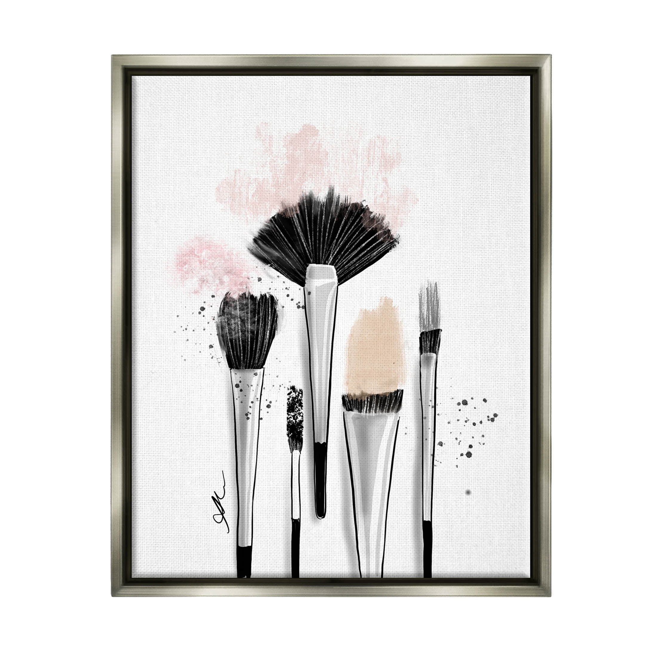Stupell Industries Makeup Brushes Glam Tools Graphic Art Luster Gray Floating Framed Canvas Print Wall Art, Design by Alison Petrie