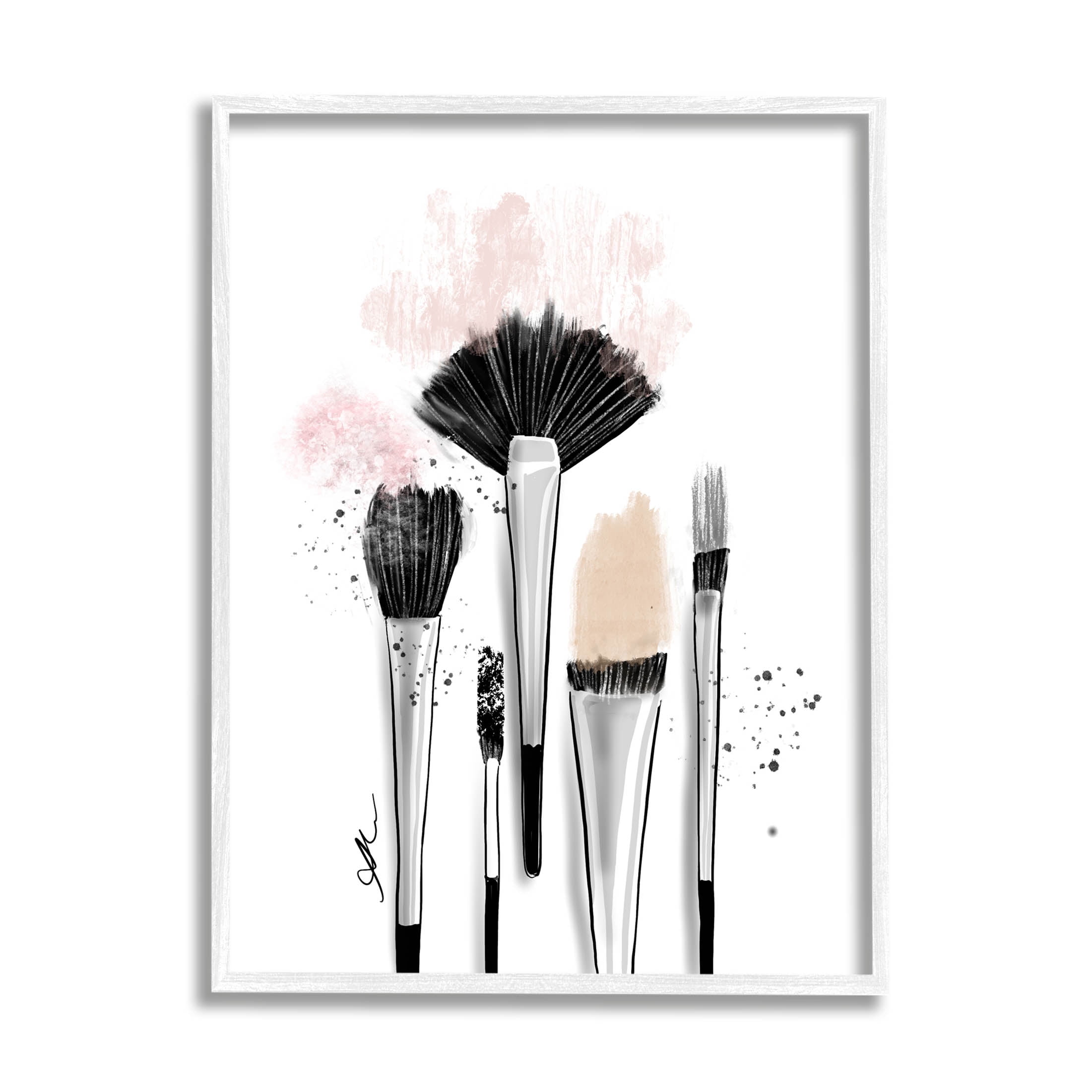 Stupell Makeup Brushes Glam Tools Framed Giclee Art, Design by Alison Petrie - 16 x 20 - White