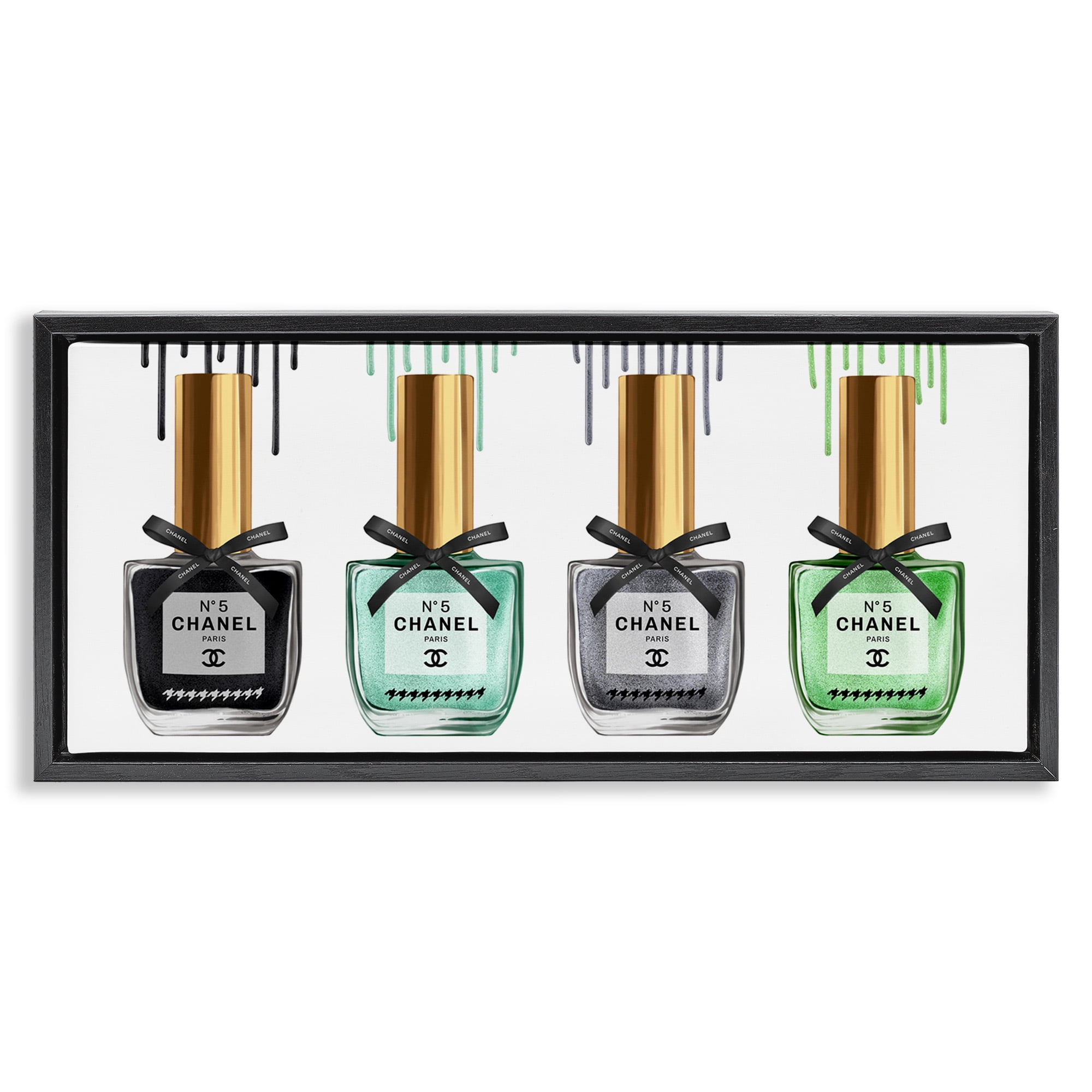 Stupell Industries Makeup Collection Nail Polish Beauty & Fashion Painting Black Floater Framed Canvas Art Print Wall Art, 31 x 14