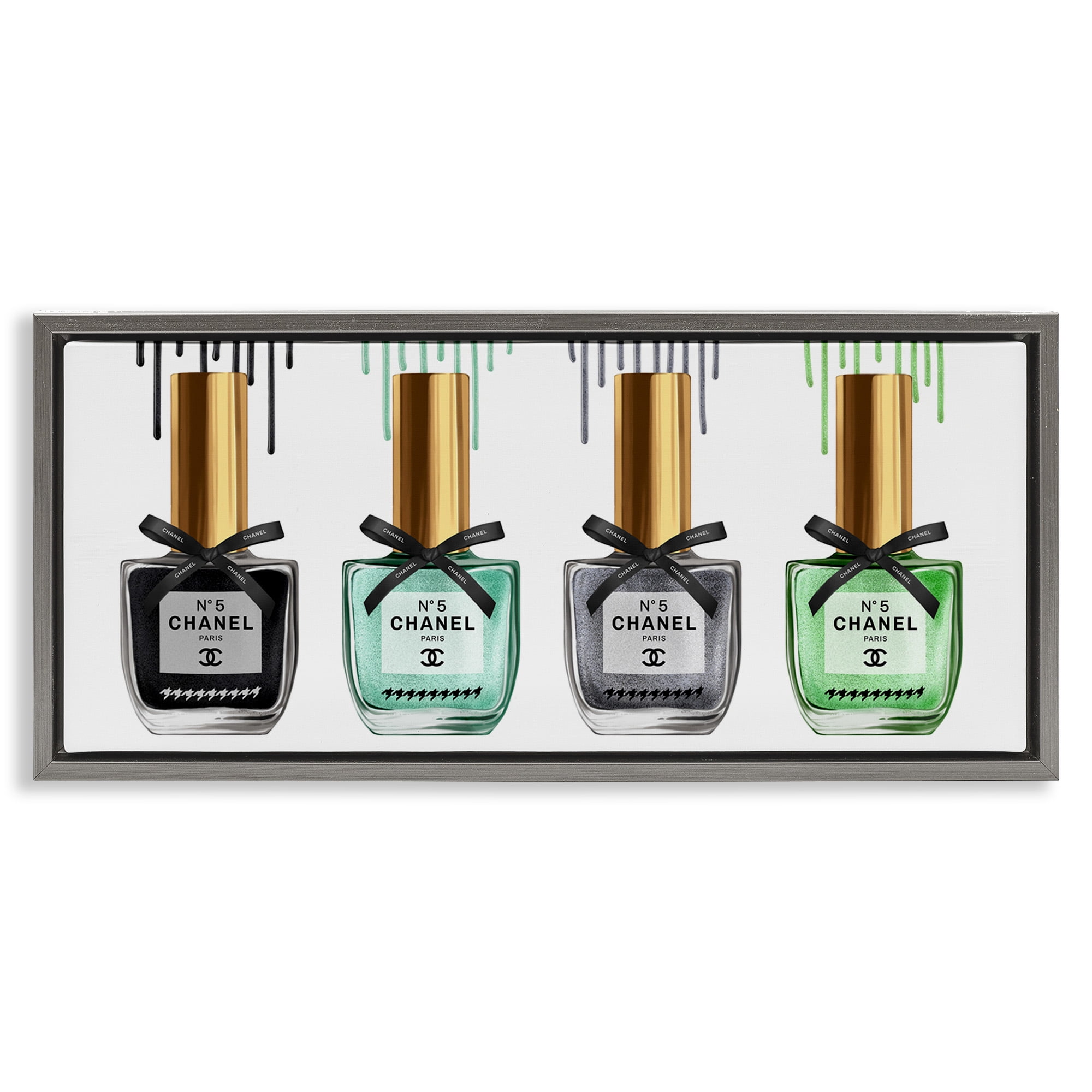 Stupell Industries Makeup Collection Nail Polish Beauty & Fashion Painting Gray Floater Framed Canvas Art Print Wall Art, 25 x 11
