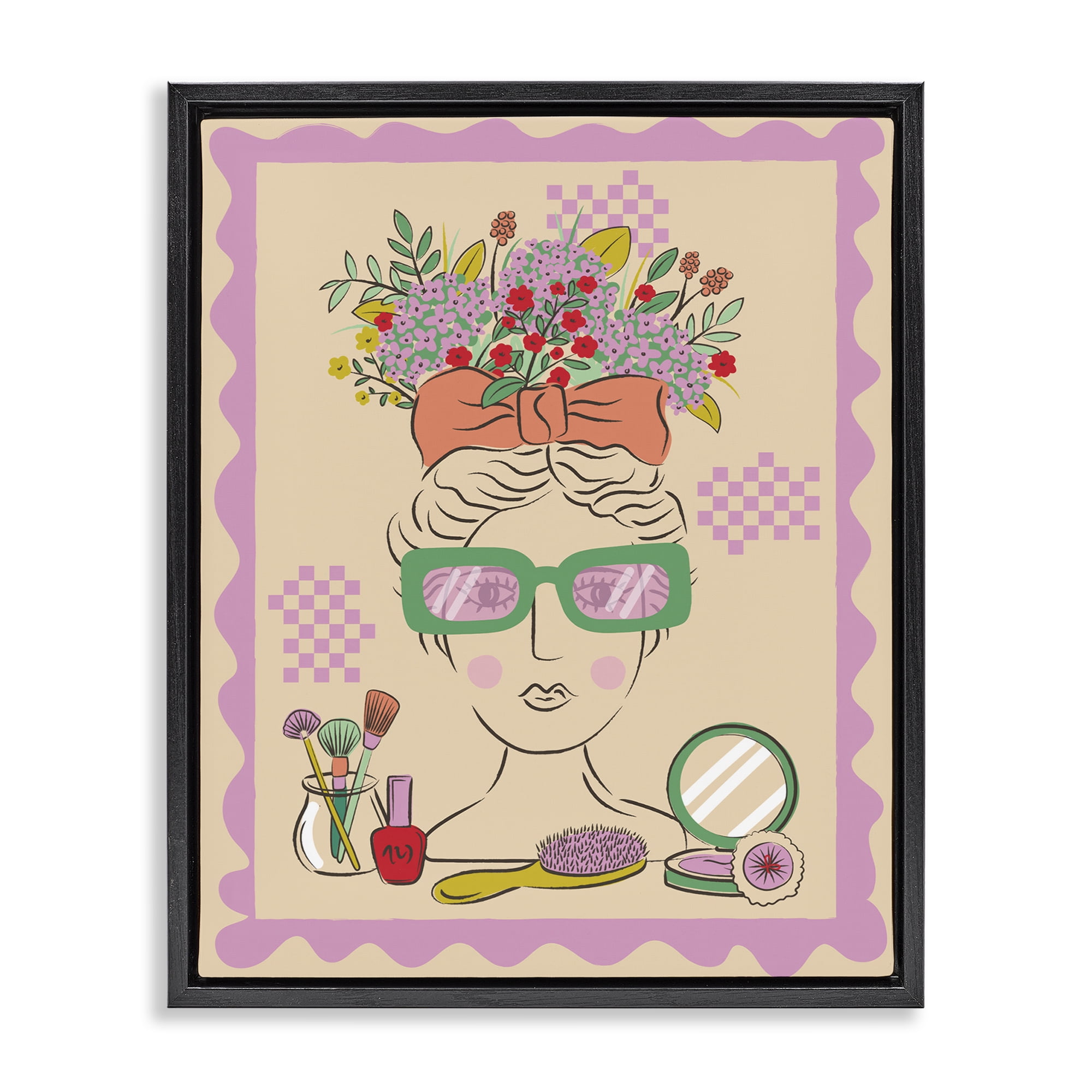 Stupell Industries Makeup & Fashion Boudoir People Painting Black Floater Framed Canvas Art Print Wall Art, 17 x 21