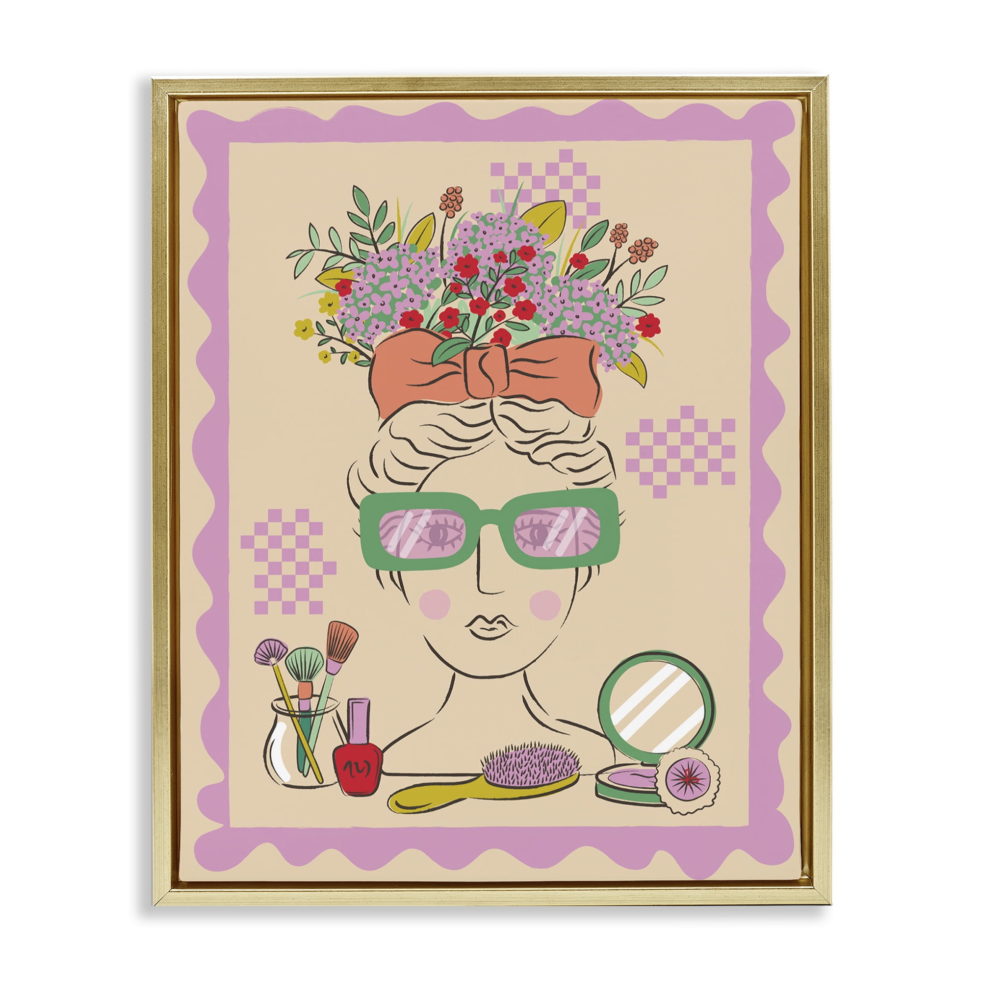 Stupell Industries Makeup & Fashion Boudoir People Painting Gold Floater Framed Canvas Art Print Wall Art, 25 x 31