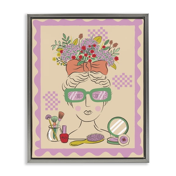 Stupell Industries Makeup & Fashion Boudoir People Painting Gray Floater Framed Canvas Art Print Wall Art, 17 x 21